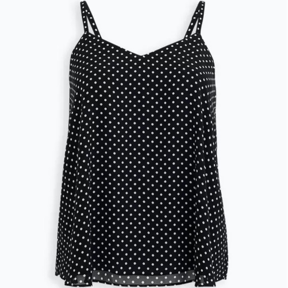 Torrid Sophie Swing Cami Chiffon Sz 2 (xxl) Polka Dot Top Black White Sleeveless - Picture 1 of 8
